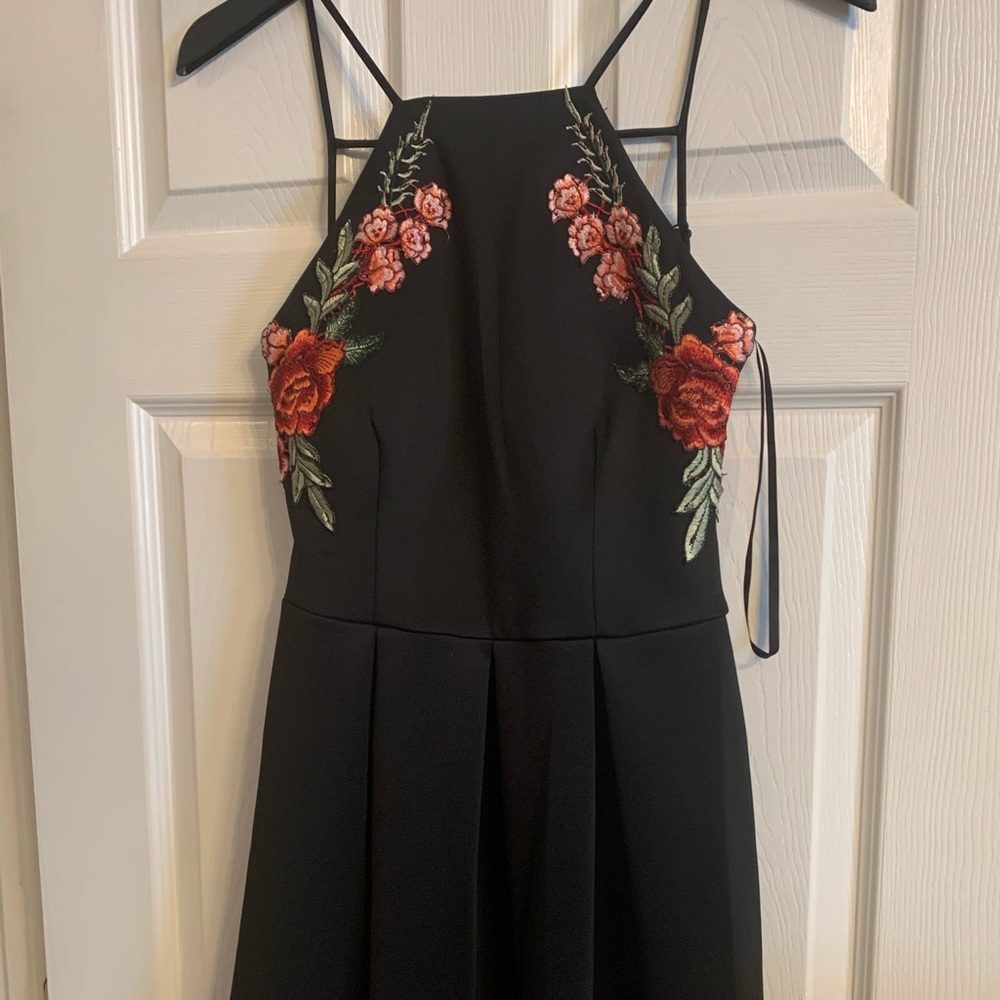 black floral patch dress